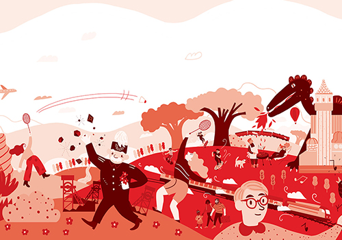 国家城际机车插图人物设计